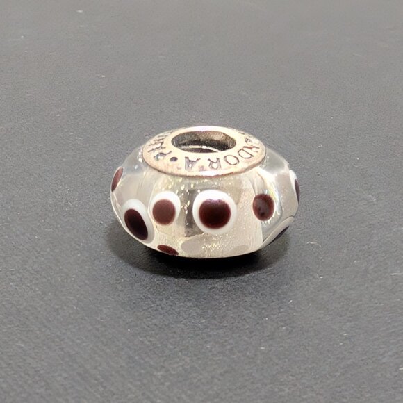 Pandora Women's Retired Sterling Silver White Purple Bubbles Murano Glass Charm - Picture 1 of 3